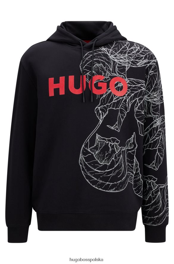 Hugo Boss Bluza z kapturem z bawełny frotte i logo z nadrukiem inspirowanym tatuażami w kolorze czarnym hugo czarny R0X0H62369