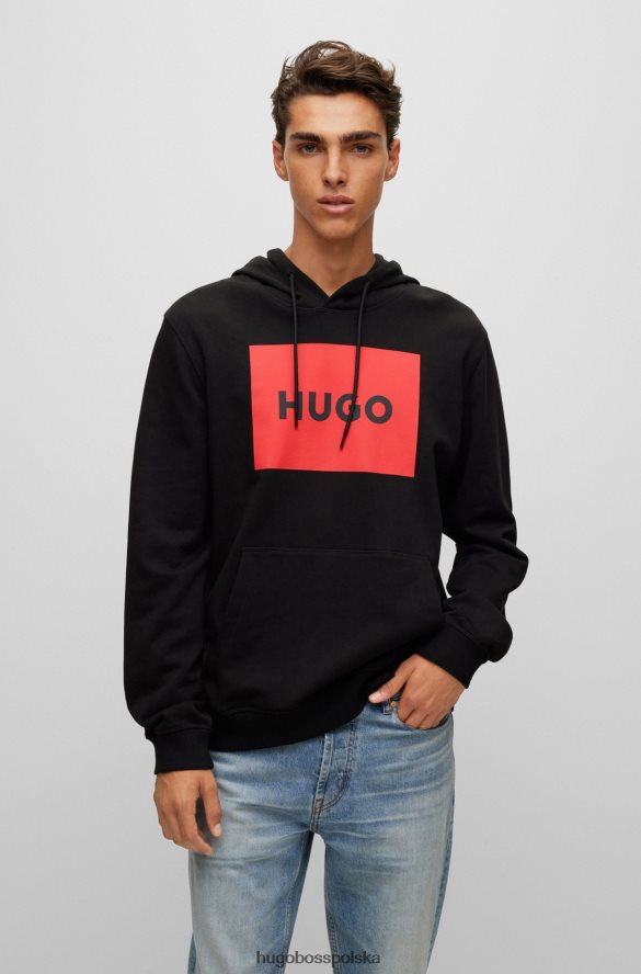 Hugo Boss Bluza z kapturem z nadrukiem logo w kolorze czarnym, frotte hugo czarny R0X0H64211