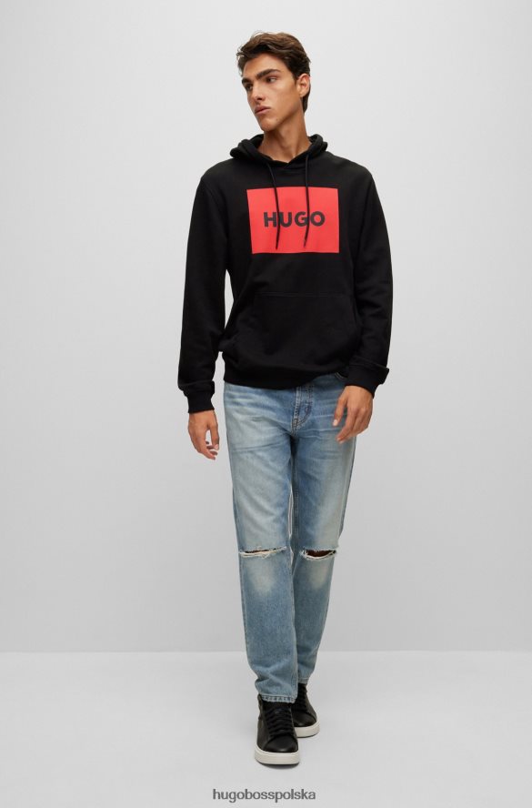 Hugo Boss Bluza z kapturem z nadrukiem logo w kolorze czarnym, frotte hugo czarny R0X0H64211