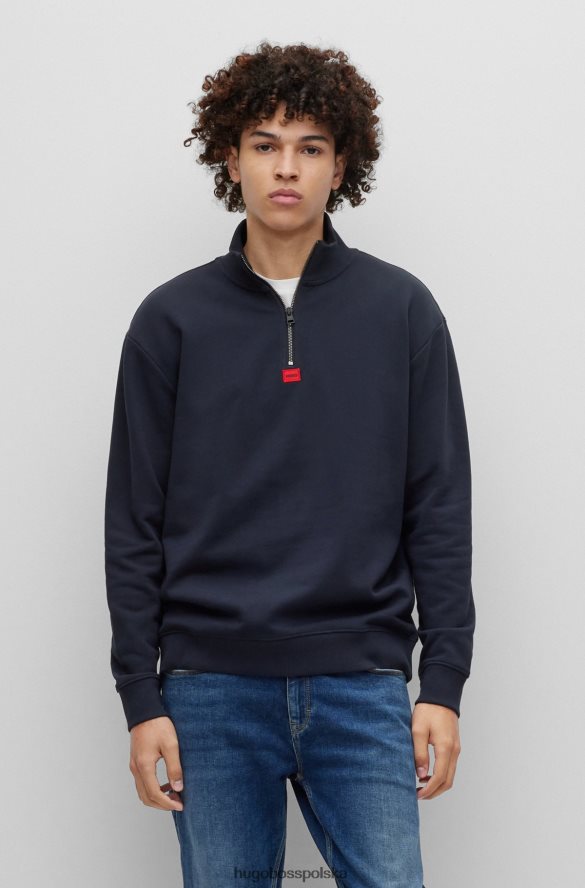 Hugo Boss Ciemnoniebieska bluza Hugo o swobodnym kroju, zapinana na zamek, z bawełny francuskiej frotte ciemny niebieski R0X0H63115
