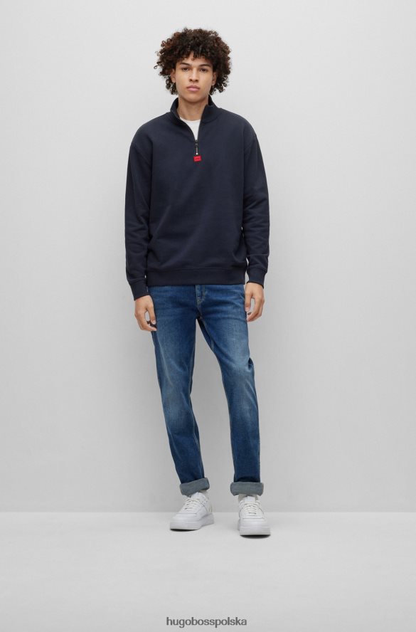 Hugo Boss Ciemnoniebieska bluza Hugo o swobodnym kroju, zapinana na zamek, z bawełny francuskiej frotte ciemny niebieski R0X0H63115