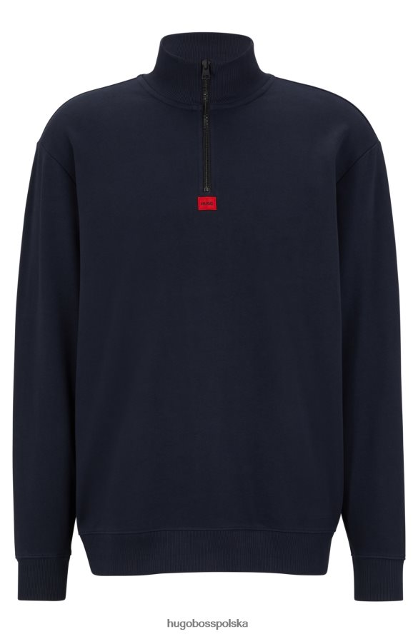 Hugo Boss Ciemnoniebieska bluza Hugo o swobodnym kroju, zapinana na zamek, z bawełny francuskiej frotte ciemny niebieski R0X0H63115