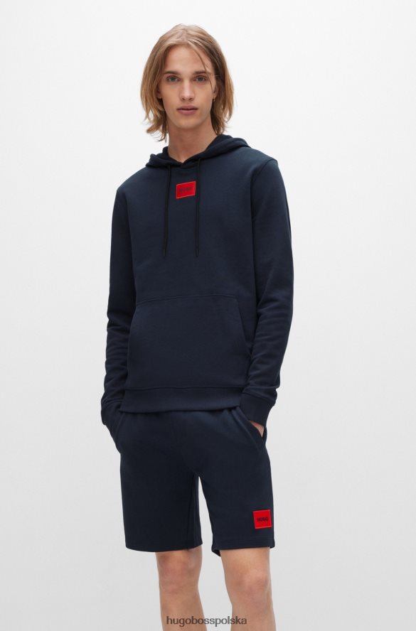 Hugo Boss Ciemnoniebieska bluza hugo z kapturem, wykonana z bawełny frotte, z czerwoną metką z logo ciemny niebieski R0X0H61394