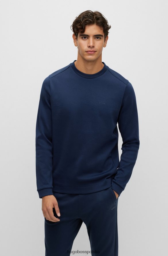 Hugo Boss Ciemnoniebieska bluza hugo z okrągłym dekoltem, wykonana z bawełny interlock, z zaokrąglonym logo ciemny niebieski R0X0H62516