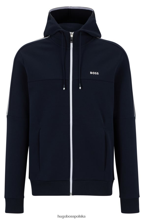 Hugo Boss Ciemnoniebieska bluza z kapturem Hugo, zapinana na zamek, z mieszanki bawełny i kontrastowymi wykończeniami ciemny niebieski R0X0H64443