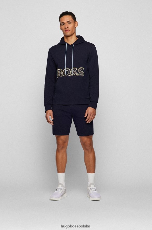 Hugo Boss Ciemnoniebieska bluza z kapturem z mieszanki bawełny Hugo z wielobarwnym logo ciemny niebieski R0X0H64562