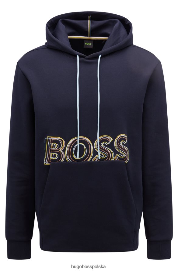 Hugo Boss Ciemnoniebieska bluza z kapturem z mieszanki bawełny Hugo z wielobarwnym logo ciemny niebieski R0X0H64562