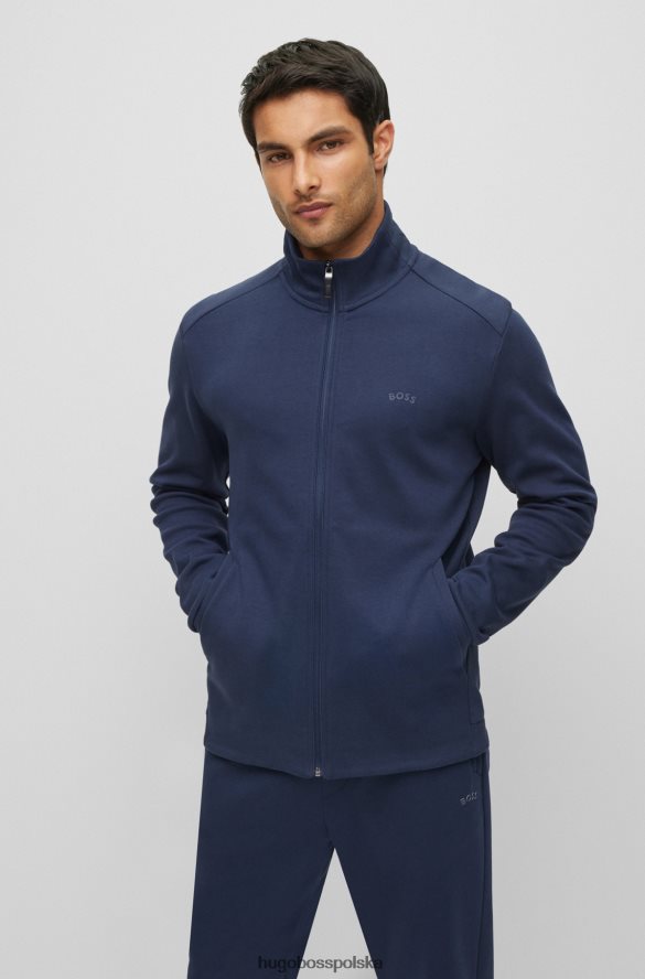Hugo Boss Ciemnoniebieska bluza zapinana na zamek z bawełny organicznej z zaokrąglonym logo hugo ciemny niebieski R0X0H62656