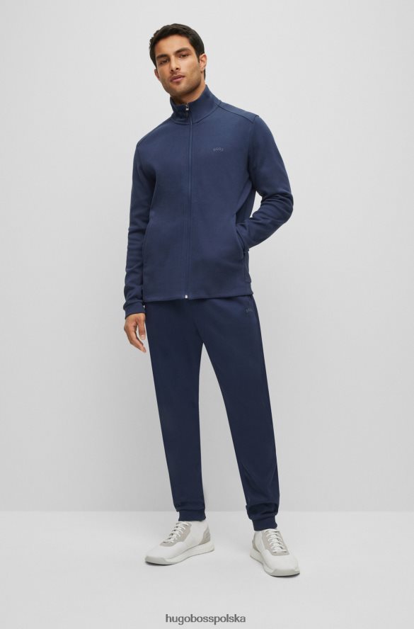 Hugo Boss Ciemnoniebieska bluza zapinana na zamek z bawełny organicznej z zaokrąglonym logo hugo ciemny niebieski R0X0H62656