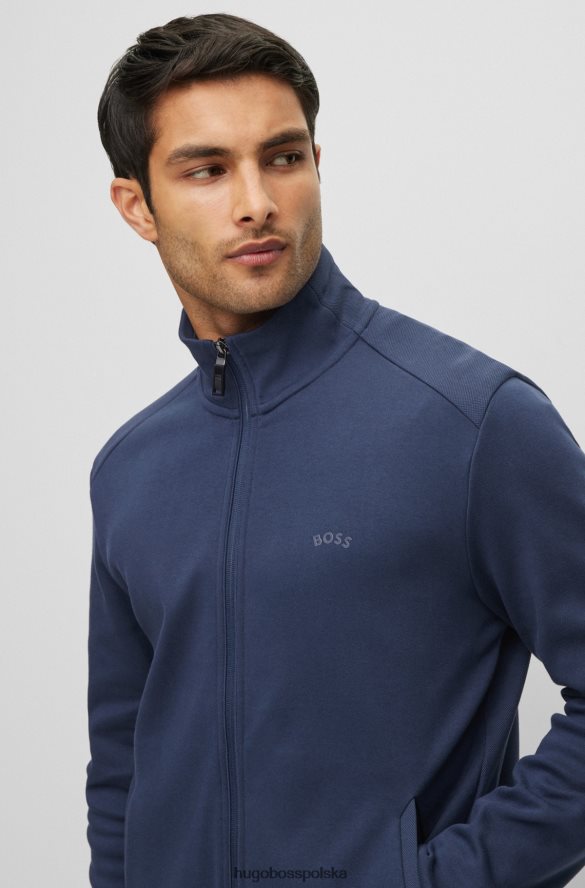 Hugo Boss Ciemnoniebieska bluza zapinana na zamek z bawełny organicznej z zaokrąglonym logo hugo ciemny niebieski R0X0H62656