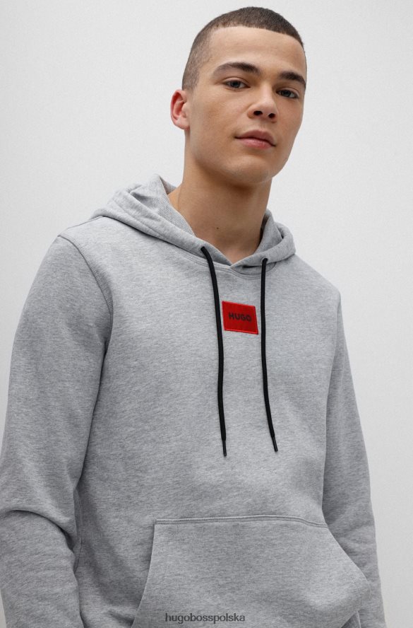 Hugo Boss Ciemnoszara bluza hugo z bawełny frotte z kapturem i czerwoną metką z logo ciemno szary R0X0H61395