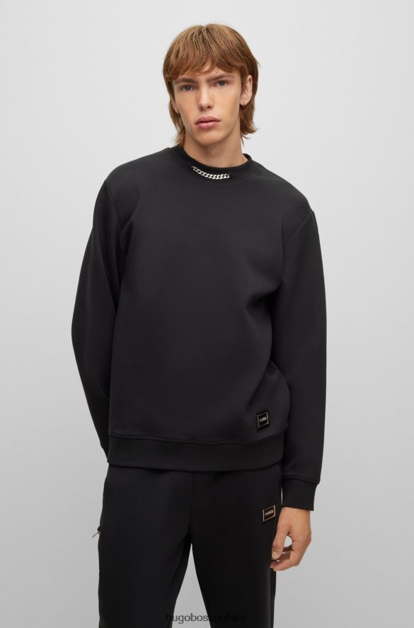 Hugo Boss Czarna bluza hugo o swobodnym kroju z mieszanki bawełny i kołnierzykiem z łańcuszkiem czarny R0X0H64231
