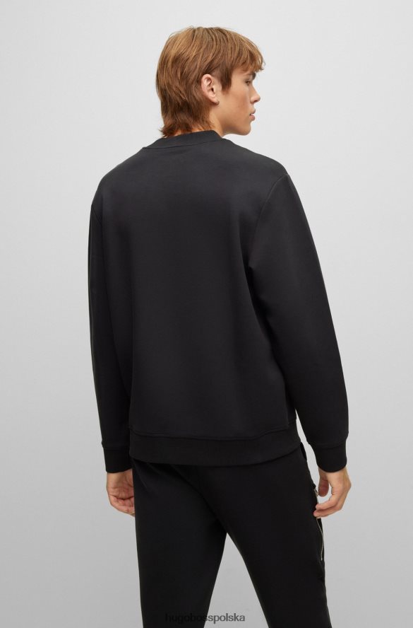 Hugo Boss Czarna bluza hugo o swobodnym kroju z mieszanki bawełny i kołnierzykiem z łańcuszkiem czarny R0X0H64231