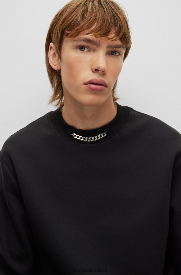 Hugo Boss Czarna bluza hugo o swobodnym kroju z mieszanki bawełny i kołnierzykiem z łańcuszkiem czarny R0X0H64231