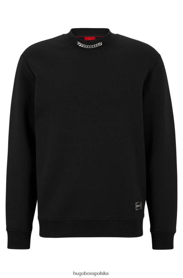 Hugo Boss Czarna bluza hugo o swobodnym kroju z mieszanki bawełny i kołnierzykiem z łańcuszkiem czarny R0X0H64231