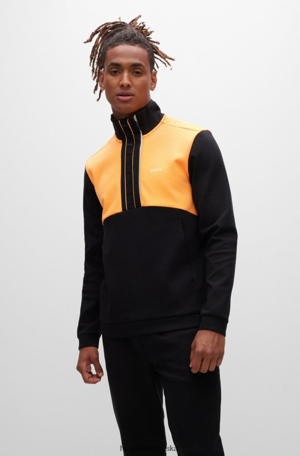 Hugo Boss Czarna bluza hugo z mieszanki bawełny, zapinana na zamek błyskawiczny i taśmą z logo czarny R0X0H63229