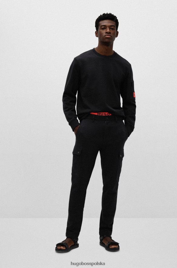 Hugo Boss Czarna bluza z bawełny frotte z czerwoną metką z logo hugo czarny R0X0H63893