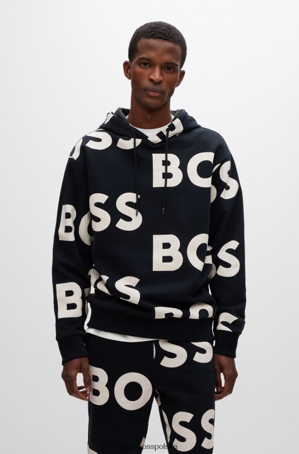 Hugo Boss Czarna bluza z kapturem hugo o regularnym kroju, z mieszanki bawełny, z nadrukiem logo czarny R0X0H62851