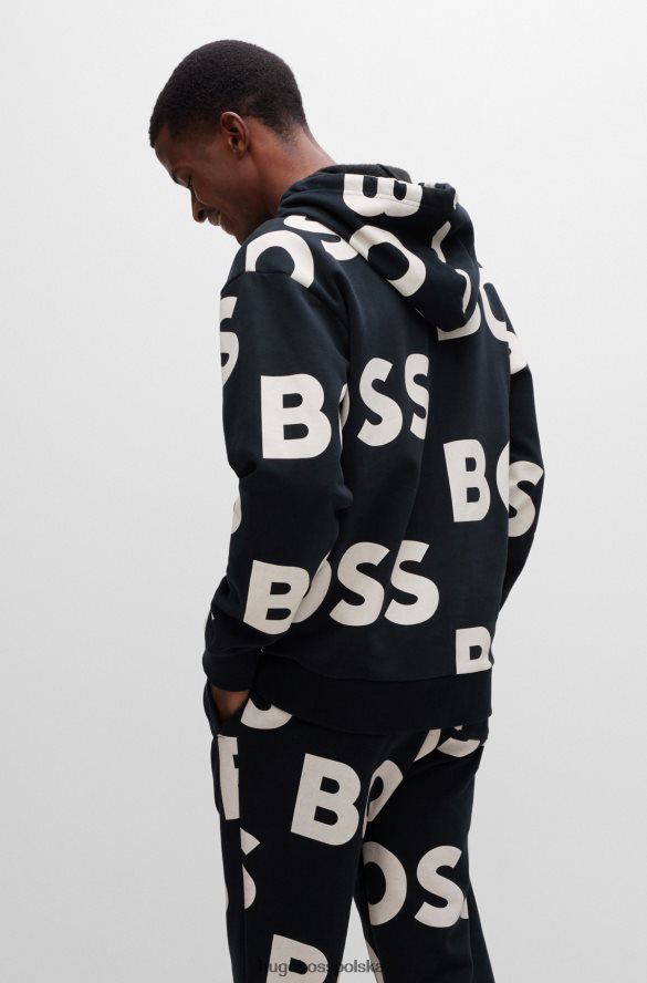 Hugo Boss Czarna bluza z kapturem hugo o regularnym kroju, z mieszanki bawełny, z nadrukiem logo czarny R0X0H62851