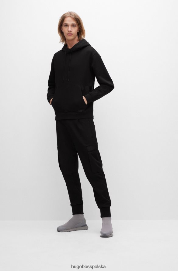 Hugo Boss Czarna bluza z kapturem hugo z bawełny organicznej i wykończeniami z taśmy z logo czarny R0X0H62091