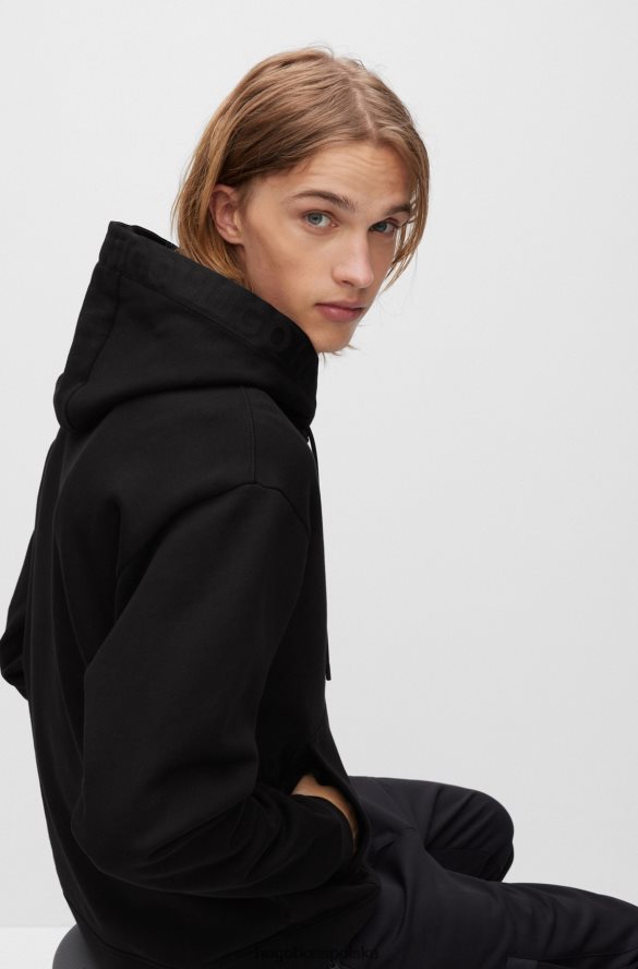 Hugo Boss Czarna bluza z kapturem hugo z bawełny organicznej i wykończeniami z taśmy z logo czarny R0X0H62091