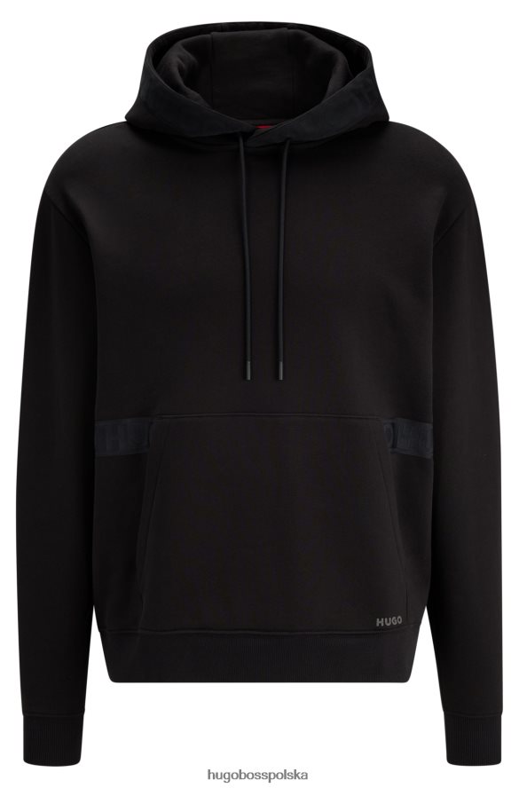 Hugo Boss Czarna bluza z kapturem hugo z bawełny organicznej i wykończeniami z taśmy z logo czarny R0X0H62091