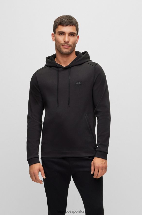 Hugo Boss Czarna bluza z kapturem hugo z bawełny organicznej z zakrzywionym logo czarny R0X0H61468