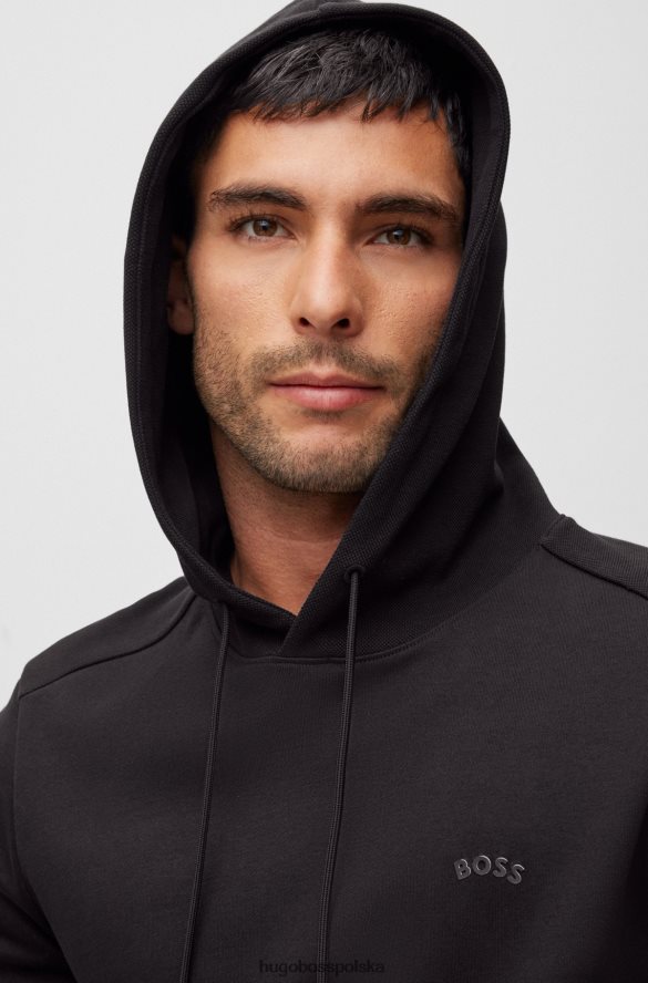 Hugo Boss Czarna bluza z kapturem hugo z bawełny organicznej z zakrzywionym logo czarny R0X0H61468