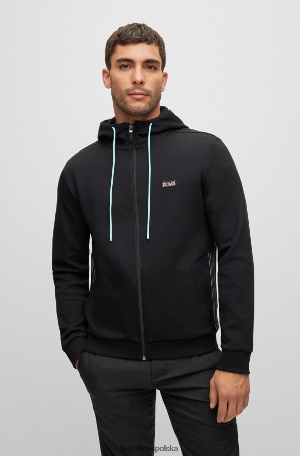 Hugo Boss Czarna bluza z kapturem hugo z mieszanki bawełny i wielokolorowym logo czarny R0X0H61348