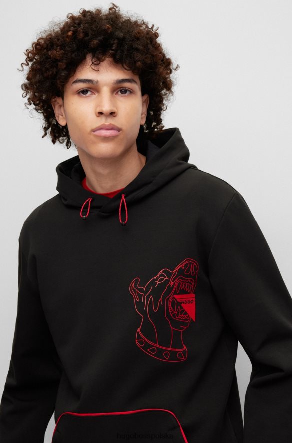 Hugo Boss Czarna bluza z kapturem hugo z mieszanki bawełny z nadrukiem psa i logo kapsuły czarny R0X0H63403