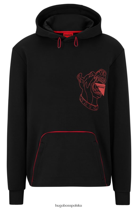 Hugo Boss Czarna bluza z kapturem hugo z mieszanki bawełny z nadrukiem psa i logo kapsuły czarny R0X0H63403