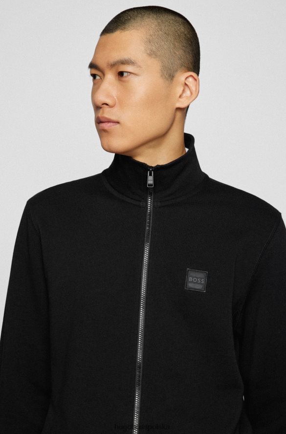 Hugo Boss Czarna kurtka hugo o swobodnym kroju z materiału frotté i naszywką z logo czarny R0X0H62698