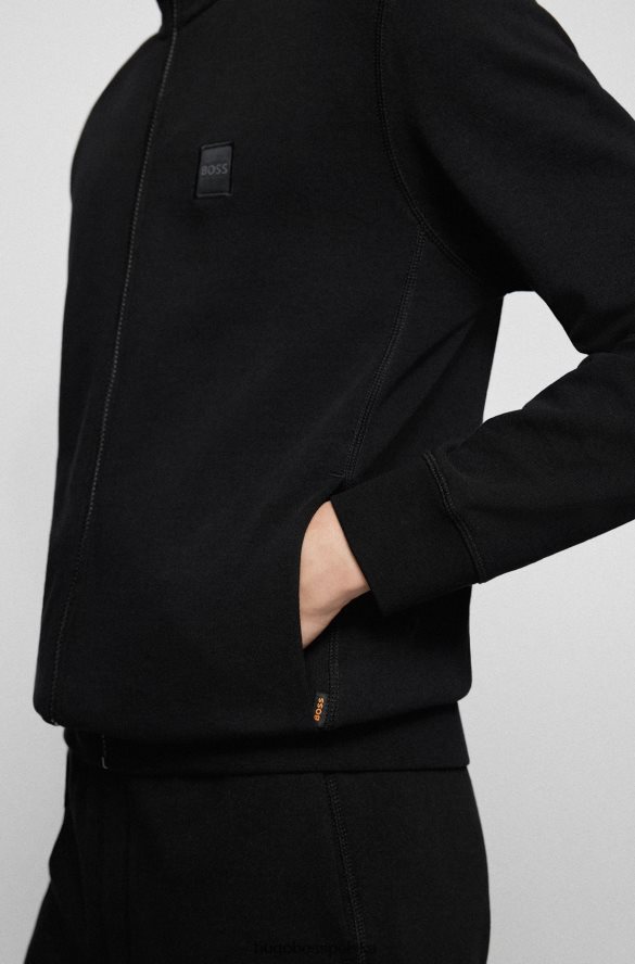 Hugo Boss Czarna kurtka hugo o swobodnym kroju z materiału frotté i naszywką z logo czarny R0X0H62698