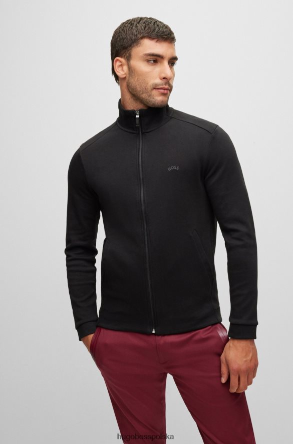 Hugo Boss Czarna, zapinana na zamek bluza hugo z bawełny organicznej z zaokrąglonym logo czarny R0X0H62658