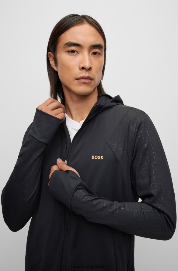 Hugo Boss Czarna, zapinana na zamek bluza hugo z grafiką świecącą w ciemności czarny R0X0H61377