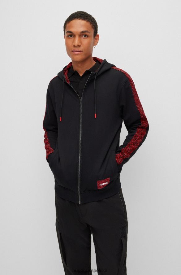 Hugo Boss Czarna, zapinana na zamek bluza z kapturem hugo z francuskiej frotte i bawełny z powtarzającymi się logo czarny R0X0H62899