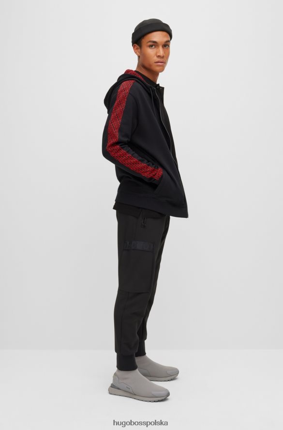 Hugo Boss Czarna, zapinana na zamek bluza z kapturem hugo z francuskiej frotte i bawełny z powtarzającymi się logo czarny R0X0H62899