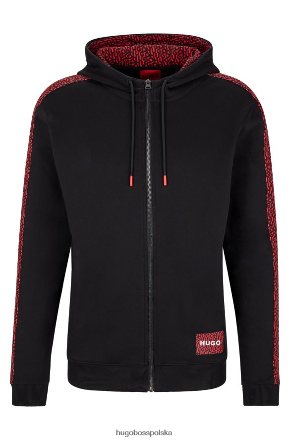 Hugo Boss Czarna, zapinana na zamek bluza z kapturem hugo z francuskiej frotte i bawełny z powtarzającymi się logo czarny R0X0H62899