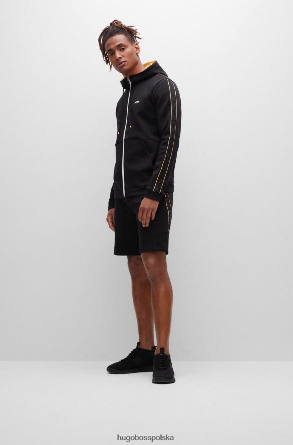 Hugo Boss Czarna, zapinana na zamek bluza z kapturem z mieszanki bawełny Hugo i wstawkami z taśmy z logo czarny R0X0H61232