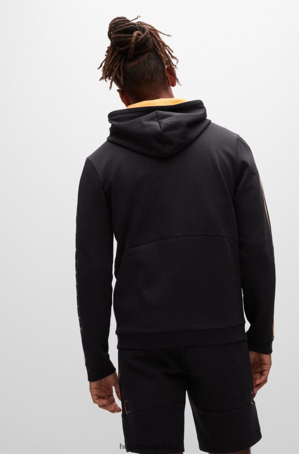 Hugo Boss Czarna, zapinana na zamek bluza z kapturem z mieszanki bawełny Hugo i wstawkami z taśmy z logo czarny R0X0H61232
