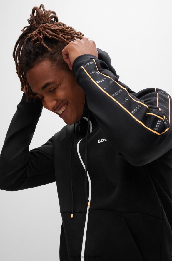 Hugo Boss Czarna, zapinana na zamek bluza z kapturem z mieszanki bawełny Hugo i wstawkami z taśmy z logo czarny R0X0H61232