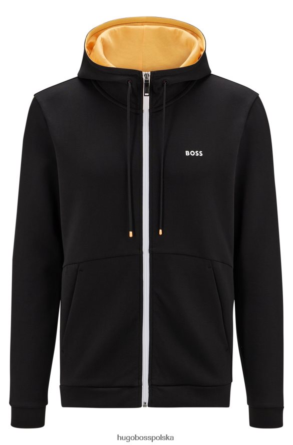 Hugo Boss Czarna, zapinana na zamek bluza z kapturem z mieszanki bawełny Hugo i wstawkami z taśmy z logo czarny R0X0H61232