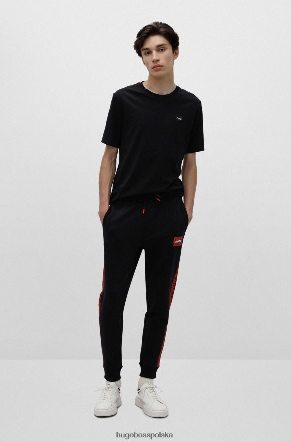 Hugo Boss Czarne spodnie dresowe hugo z bawełny frotte, z naszywką z logo i wstawkami czarny R0X0H62573