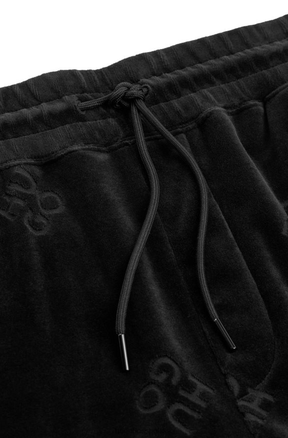 Hugo Boss Czarne spodnie dresowe hugo z logo firmy Hugo, z weluru z domieszką bawełny czarny R0X0H64499