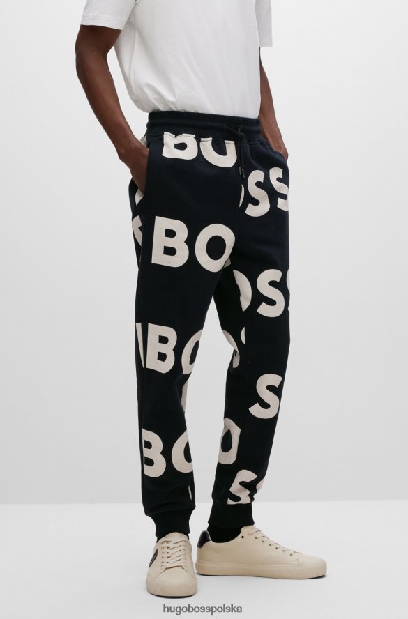Hugo Boss Czarne spodnie dresowe hugo z mieszanki bawełny z nadrukiem logo czarny R0X0H64115