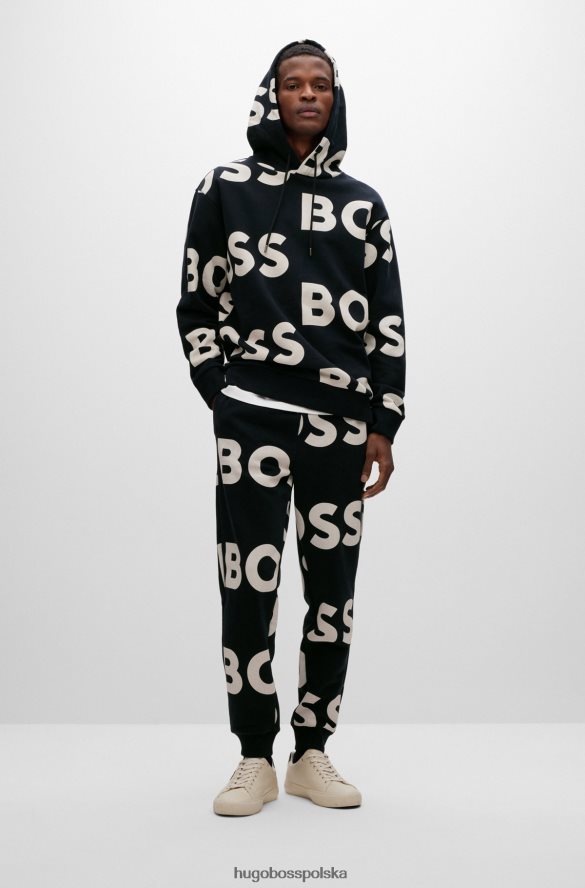 Hugo Boss Czarne spodnie dresowe hugo z mieszanki bawełny z nadrukiem logo czarny R0X0H64115