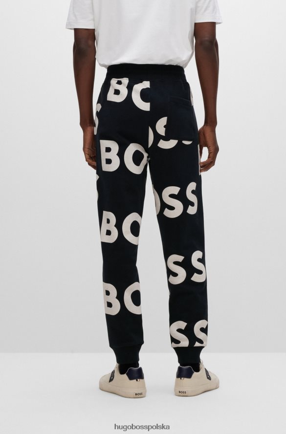 Hugo Boss Czarne spodnie dresowe hugo z mieszanki bawełny z nadrukiem logo czarny R0X0H64115