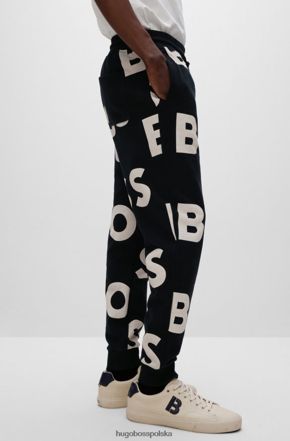 Hugo Boss Czarne spodnie dresowe hugo z mieszanki bawełny z nadrukiem logo czarny R0X0H64115