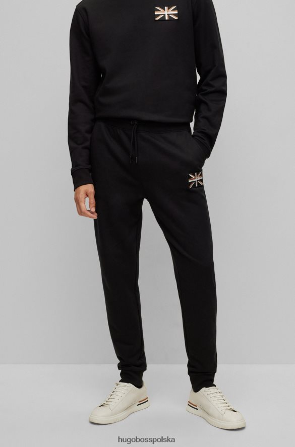 Hugo Boss Czarne spodnie dresowe hugo z organicznej bawełny z naszywką z motywem Union Jack czarny R0X0H63535