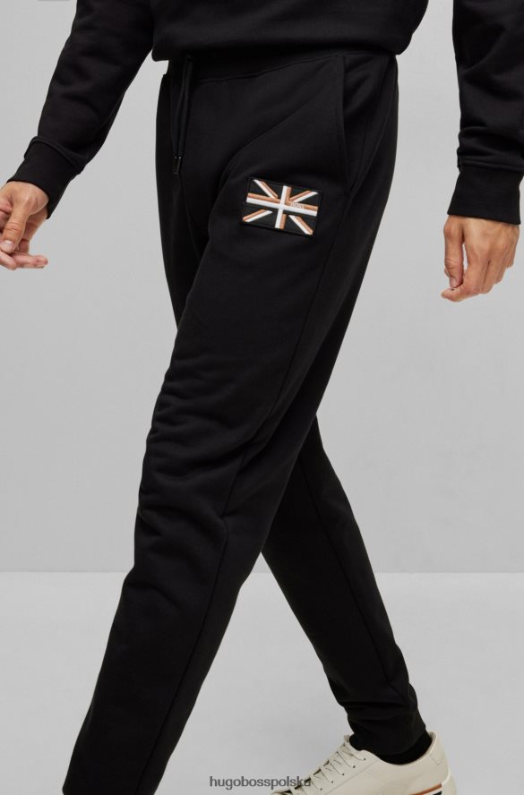 Hugo Boss Czarne spodnie dresowe hugo z organicznej bawełny z naszywką z motywem Union Jack czarny R0X0H63535